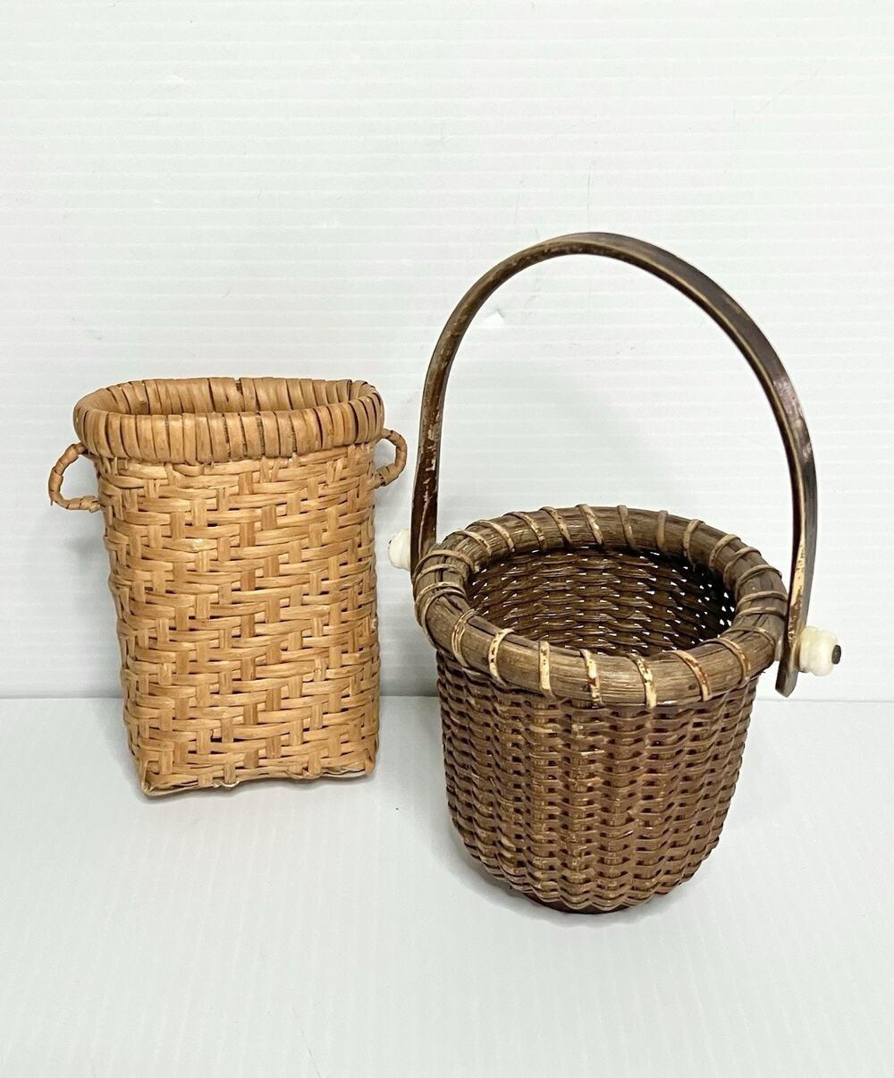Vintage Mini Basket Set 4" Nantucket Swing Handle Woven Wicker Small Pocket